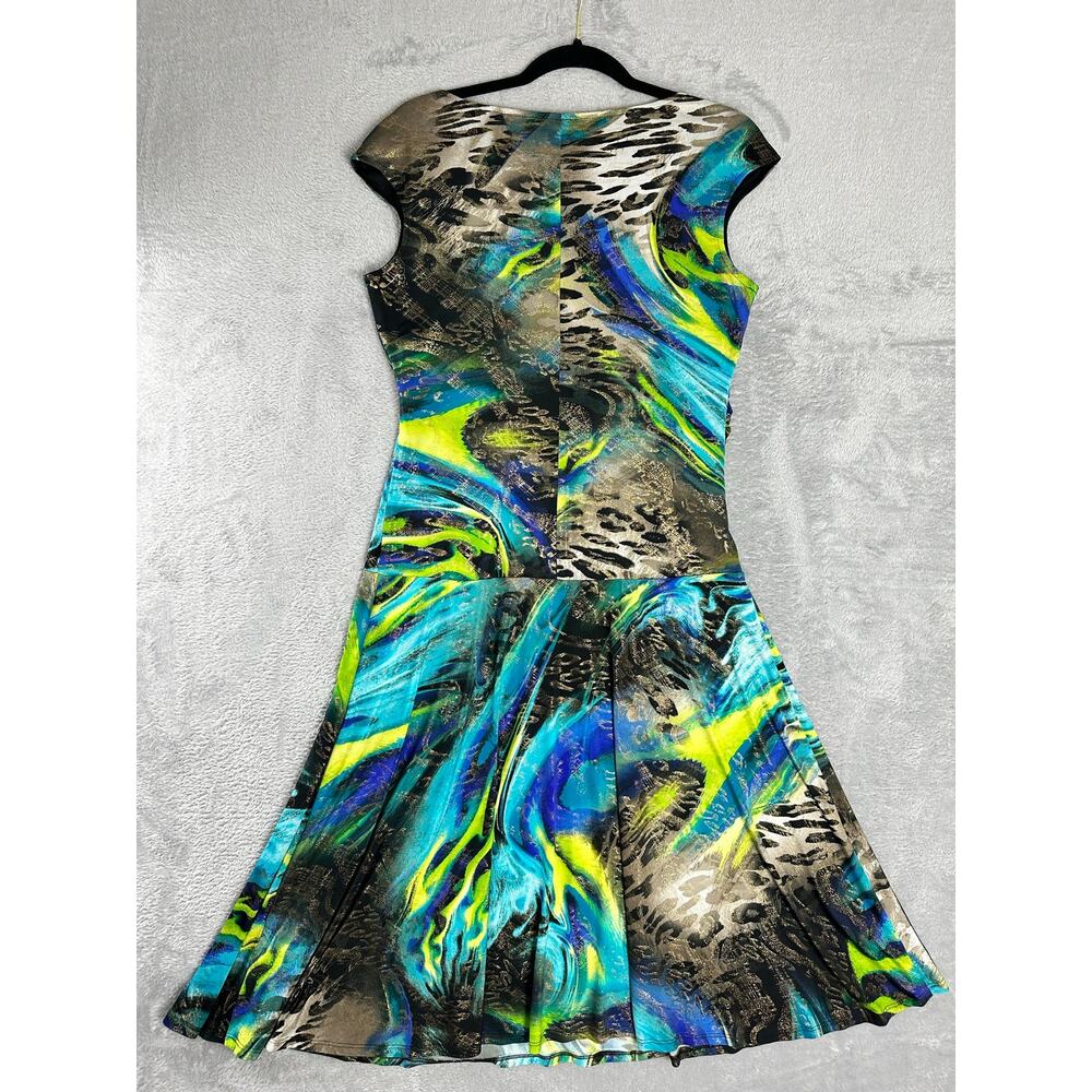 Y2K Vibrant Abstract Animal Print Midi Swing Dress Cap Sleeves Indie Sleaze 12 - Picture 8 of 8